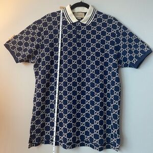 Gucci GG Motif Navy Blue Polo - SIZE XL (LOGO MANIA)